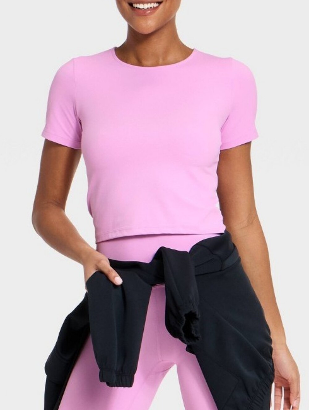 LIKE NEW All In Motion Everyday Soft Cropped Short Sleeve Shirt, Pink, Large